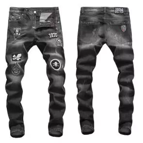 pantalon philipp plein super straight washed gris jeans skull brode